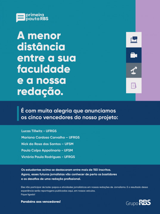 Primeira Pauta RBS anuncia os cinco vencedores do projeto