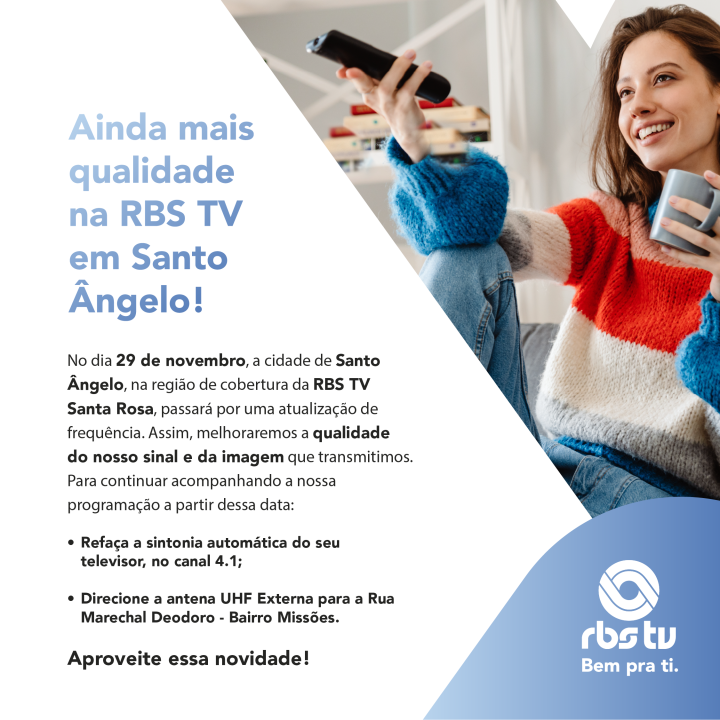 RBS TV em Santo Ângelo muda para o canal digital 4.1 em novembro