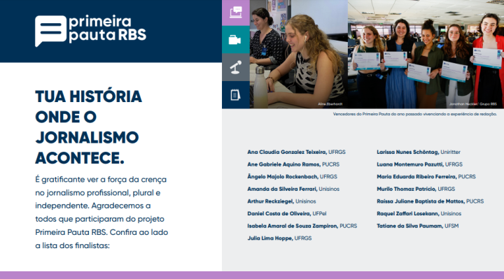 Grupo RBS divulga os selecionados para a segunda etapa do Primeira Pauta 2024